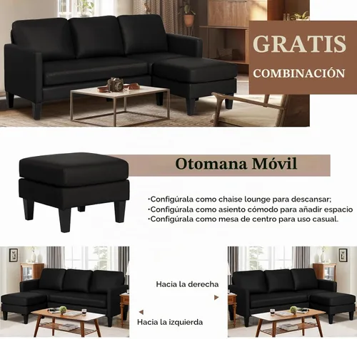 Vista 4 de LEISU Sofá seccional de cuero en forma de L con diván para espacios pequeños, sofá convertible para salas de estar, juegos de muebles modulares
