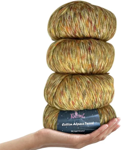Vista 16 de Hilo de alpaca Tweed de algodón para ganchillo, paquete de 4 (588 yardas/7.05 oz), patrones libres, hilo de tweed para tejer, peso de peinado ligero