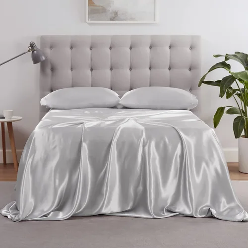 Vista 9 de Serta SatinLuxury - Juego de sábanas de satén sedoso de 4 piezas suave y ligero con bolsillos profundos, tamaño Queen, color negro