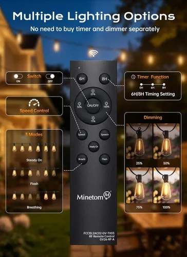 Vista 5 de Minetom Outdoor String Lights with Remote 37FT, ST38 Patio Lights