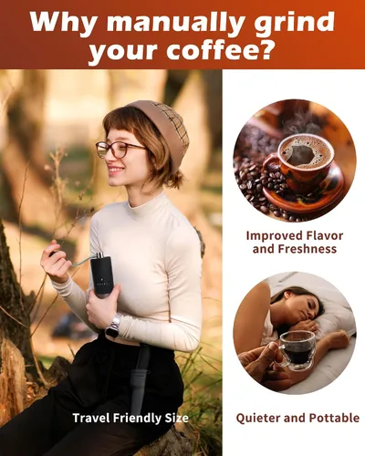 Vista 7 de Molinillo de café manual con muela de cerámica para espresso, prensa francesa, 5 ajustes ajustables, molinillo manual con muela incorporada