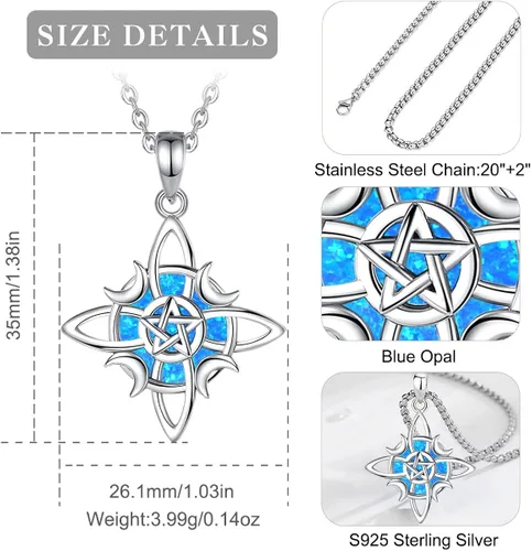 Vista 7 de EUDORA Collar de plata de ley S925 con nudo de brujas con tetragrammaton pentagrama, rueda de Hekate, Lilith Moon Witchy colgante para mujer