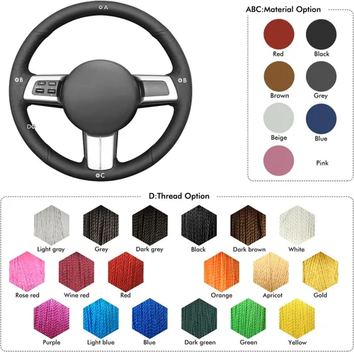 Vista 8 de MEWANT Funda de volante de automóvil para Mazda MX-5 2016 2017 2018 2019 cuero cosido a mano