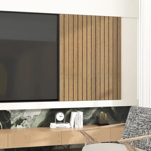 Vista 3 de Paneles de madera marrón para pared, a prueba de sonido, papel tapiz de listones de madera, apto para inquilinos, paneles de pared 3D