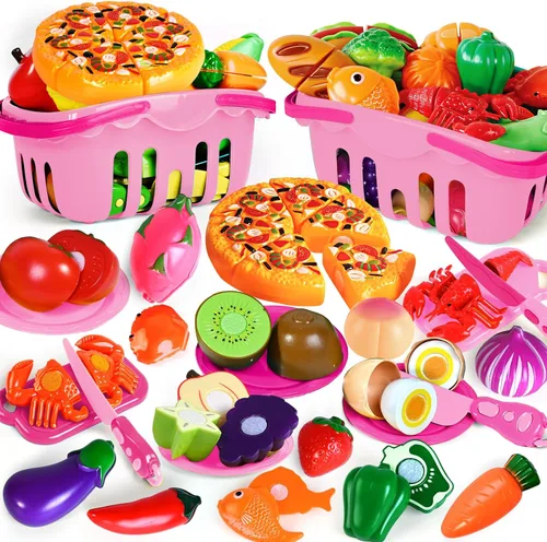 Vista 7 de 100 piezas de juego de comida de simulación para cocina de niños, juguete de comida falsa para niños pequeños de 1 a 3 años, accesorios de plástico