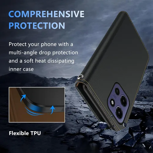 Vista 4 de Funda tipo cartera para Motorola Moto G Power 2026/2025, con bloqueo RFID, de piel sintética, para Moto G Power 2026, cierre magnético, tarjetero