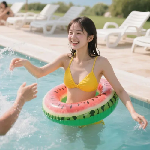 Vista 3 de Flotador de piscina de frutas, anillo de tubo de natación de sandía naranja y limón, tubo interior inflable para fiesta de piscina para niños, 3