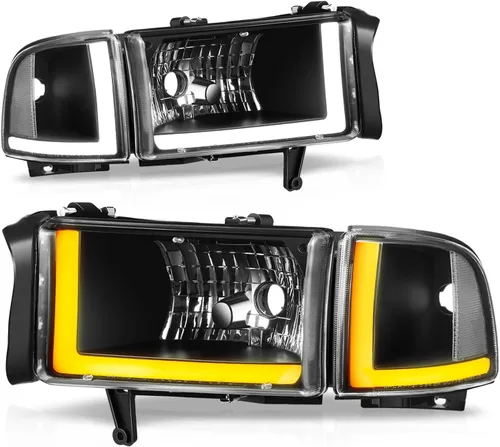 Vista 12 de Auto Dynasty Conjunto de Faros LED DRL Compatible con Dodge Ram 1500 2500 3500 de 1994-2002, 4 Piezas Faros Halógenos de Repuesto con Doble Luz