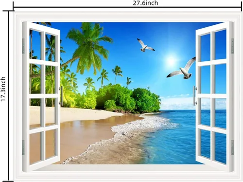 Vista 2 de 2 calcomanías autoadhesivas para pared, romántica, sala de estar, dormitorio, estudio, oficina, decoración de pared, paisaje del océano, calcomanía