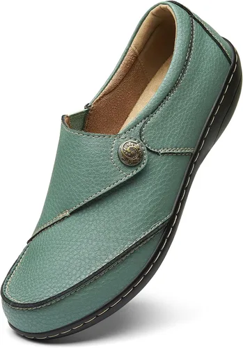 Vista 18 de Geoeleph - Mocasines de cuero para mujer, cómodos, planos, para caminar, con cordones, informales Negro