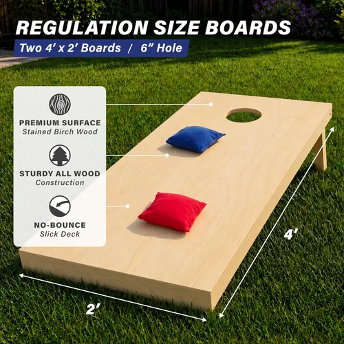 Vista 3 de GoSports - Juegos de Cornhole de madera maciza de primera calidad - Elija 4 x 2 pies o 3 x 2 pies - Los juegos de tableros incluyen un juego de 8