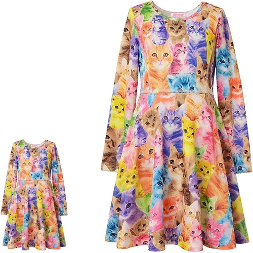 Vista 15 de Qpancy Vestidos a juego para muñecas y niñas, trajes de unicornio de manga larga, ropa de algodón