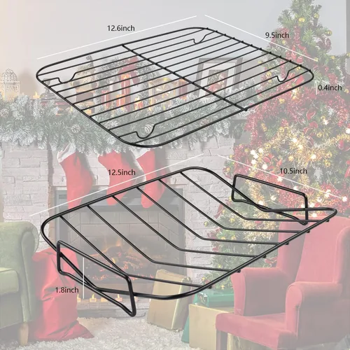 Vista 3 de Kitcom - Sartén para asar antiadherente con estante, juego de asador rectangular de 16 pulgadas x 11.5 pulgadas para asar pavo, pollo, carne