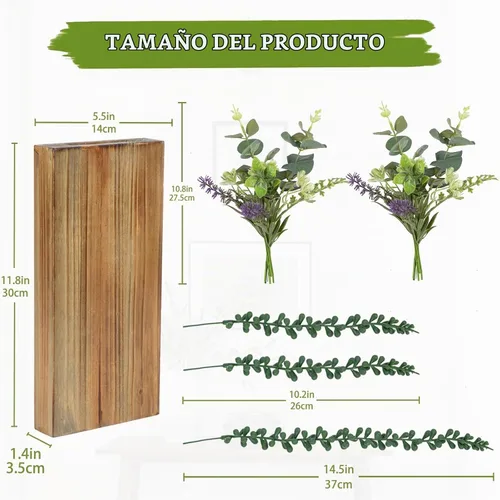 Vista 3 de Macetas de pared de madera, paquete de 2 con plantas de vegetación artificial - jarrones de pared de bolsillo para flores secas - decoración