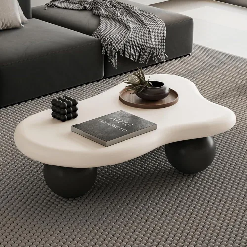 Vista 25 de Mesa de centro irregular moderna de 40 pulgadas, mesa de centro única de nube para sala de estar, mesas centrales bajas y lindas con 4 patas