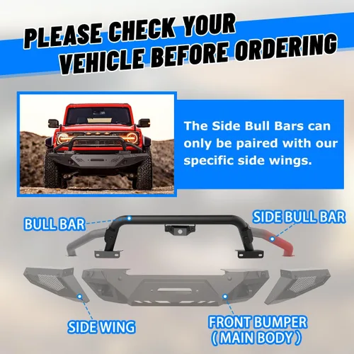 Vista 7 de ROXX Bull Bar - Barra protectora delantera para accesorios Ford Bronco, protector de parachoques delantero, barra atornillable todoterreno 3B.