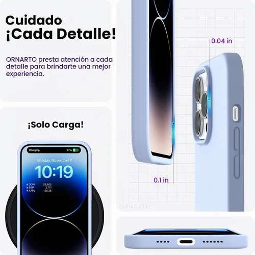 Vista 5 de ORNARTO Funda compatible con iPhone 14 Pro Max de 6.7 pulgadas, silicona líquida delgada de 3 capas con cobertura completa, funda protectora