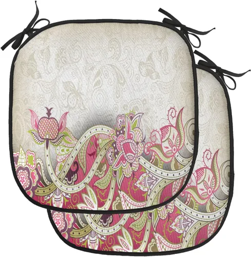 Vista 51 de Lunarable Floral Chair Cushion Pad, Flower Petal with Oriental Detail Culture Design, Seat Padding for Kitchen & Patio with Anti-Slip Backing