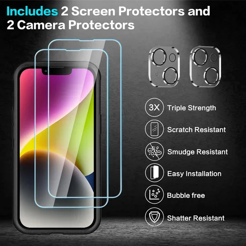 Vista 6 de [Usado] Funda LOQUPE [5 en 1] para iPhone 14 Plus, con 2 protectores de pantalla + 2 protectores de lente de cámara, funda protectora antichoque