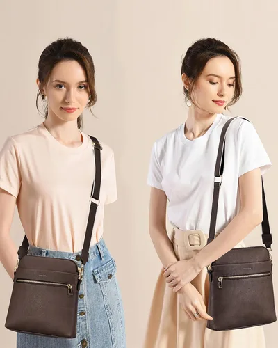 Vista 2 de POIUGOYA Bolsos cruzados medianos para mujer, a la moda, bolso de hombro de cuero para mujer, bolso de viaje con múltiples bolsillos con ranuras