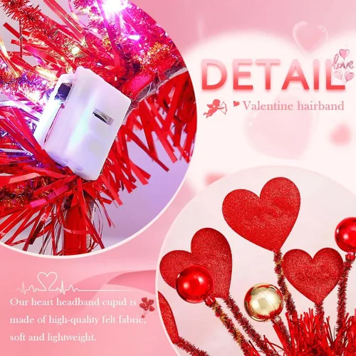 Vista 3 de CLOACE Diadema para el día de San Valentín, con luz de corazón, aro de pelo, con luces LED, accesorios para el cabello para mujer
