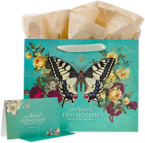Vista 31 de Christian Art Gifts Bolsa de regalo grande de las Escrituras de Paisaje con tarjeta de felicitación y juego de papel de seda para niños: cada
