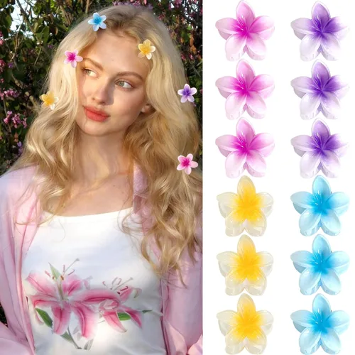 Vista 8 de GQLV Pinzas de garra para el cabello con flores - 4 piezas para cabello grueso, fuerte agarre antideslizante, hawaianas, pinzas grandes y bonitas