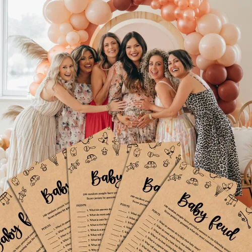 Vista 8 de GardenCity 50 tarjetas de juego de peleas familiares para baby shower, divertidos juegos de baby shower para niños o niñas, género neutro, papel