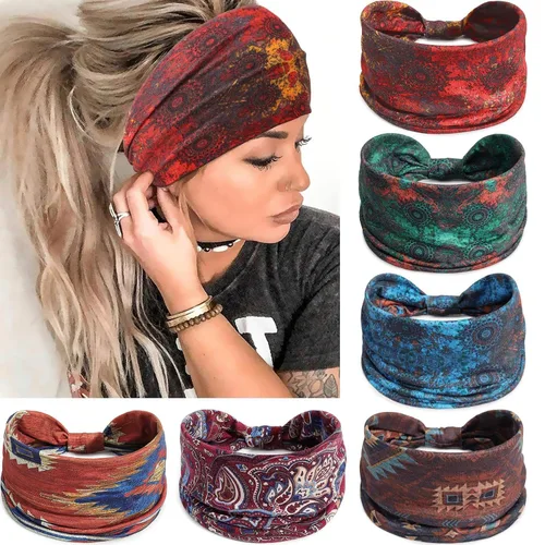 Vista 14 de Awumbuk Diademas anchas para mujeres anudadas antideslizantes bandas para la cabeza suaves diadema turbante accesorios para el cabello boho africano