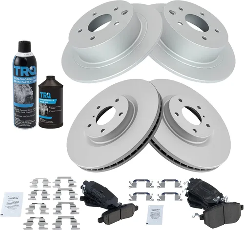 Vista 2 de TRQ Kit de pastillas de freno delanteras y traseras y rotores Kit de productos químicos de freno Pastillas de freno Rotor de freno Cerámica Premium