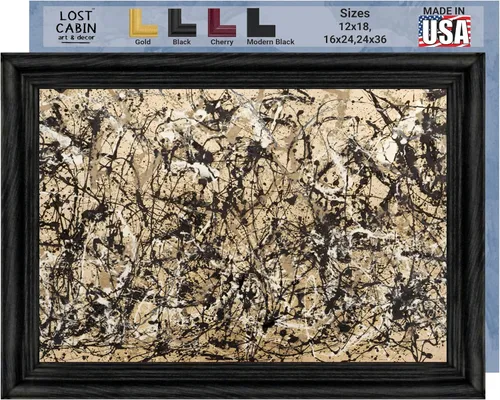 Vista 10 de Ritmo de otoño de cabaña perdida por Jackson Pollock Impresión en marco plano negro Reproducción de pintura de obras de arte fino Póster