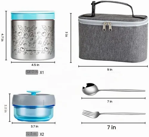 Vista 7 de Lille Home - Juego de loncheras portátiles aisladas con cubiertos de acero inoxidable, lonchera con aislamiento al vacío, para mantener la comida