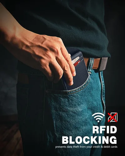 Vista 44 de Zitahli - Carteras delgadas con clip para dinero para hombre, tarjetero minimalista, de cuero, plegable, con bloqueo RFID, cartera de bolsillo