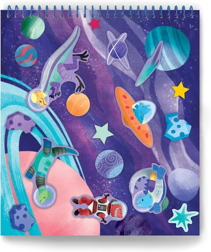 Vista 2 de Sticker It Up! - Dinos Go to Space - Calcomanías reposicionables con 8 fondos y más de 300 calcomanías, sin desorden y apto para viajes para niños a