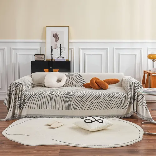 Vista 60 de VClife funda boho de sofá de felpilla para sofá seccional, funda antideslizante para sofá de 2 plazas, protector para mascotas con borlas, funda
