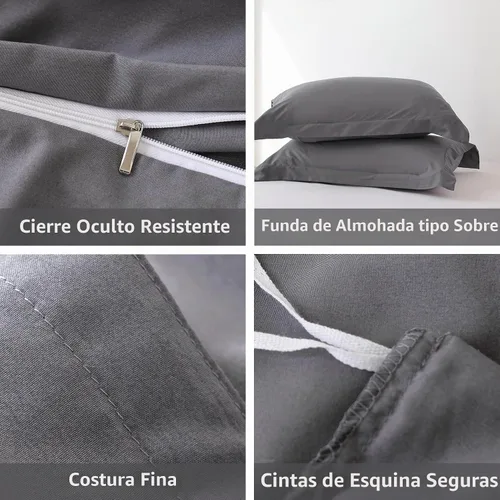 Vista 4 de Whitney Home Textile Juego de Funda de Edredón Gris Oscuro Tamaño Twin - 2 Piezas de Lujo Suave Refrescante Funda de Edredón con Cierre de Gris