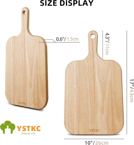Vista 2 de YSTKC Tabla de cortar de madera de goma con mango de 17 x 10 pulgadas, tabla de servir de madera con asa, tabla de cortar para cocina en casa