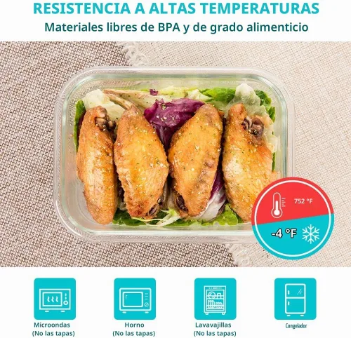 Vista 3 de Bayco Contenedores de vidrio para almacenamiento de alimentos con tapas, 24 piezas, preparación de comidas, cajas Bento herméticas, a prueba de Azul