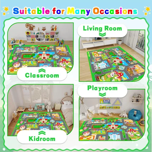 Vista 5 de Tapete de juego de automóvil para niños, alfombra para sala de juegos, alfombra de tráfico de ciudad, alfombra de juego para piso, alfombra de juego