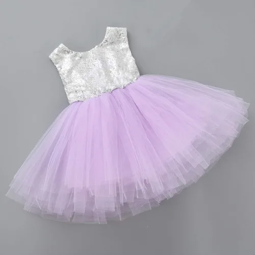 Vista 5 de Vestido de princesa tutú de tul para niña, boda, concurso, fiesta, bebé, lentejuelas sin espalda, encaje floral, recién nacido, 7 años