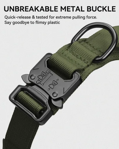Vista 3 de Joytale Collar táctico para perro con asa, collar militar ajustable y resistente con 2 parches para entrenamiento, adecuado para perros medianos