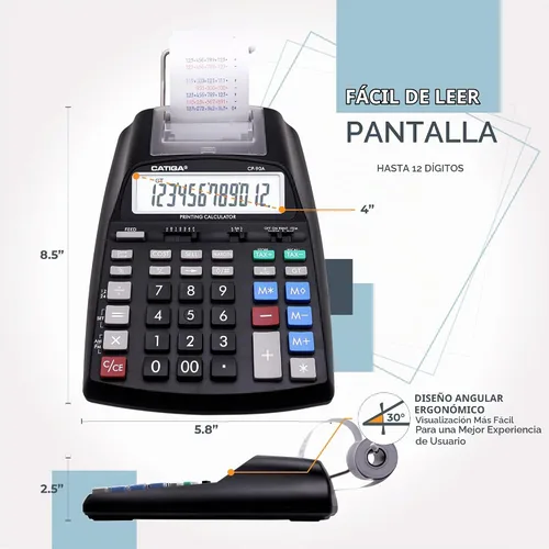 Vista 6 de CATIGA Calculadora de impresión con cinta de impresión - Máquina de adición de 10 teclas con rollo de papel, calculadora eléctrica de escritorio