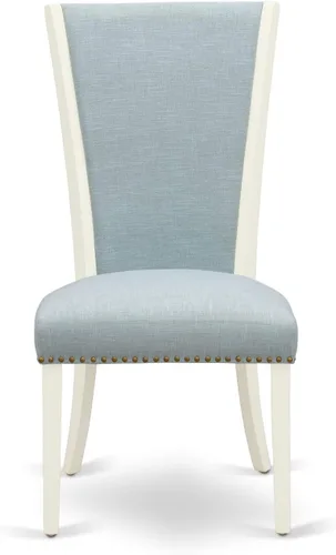 Vista 3 de East West Furniture VEP2T15 Verona Parson - Juego de 2 sillas de comedor acolchadas de tela de lino azul bebé con ribete de cabeza de clavo