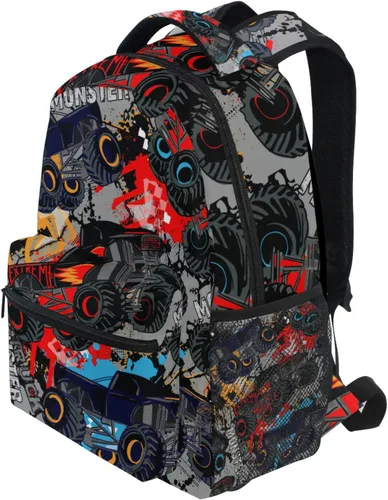 Vista 3 de Krafig Monster Truck Car - Mochila escolar para niños, niñas, mochila escolar para escuela primaria, mochila de viaje, Monster Truck, Mochilas