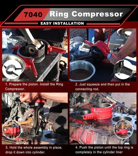 Vista 3 de 7040 Herramienta de compresor de anillo de pistón, adaptador de compresor de anillo de pistón y kit de anillo antipulido para Cummins ISX QSX 15