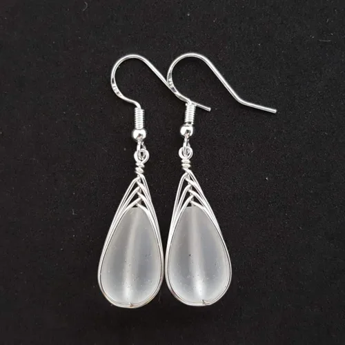 Vista 27 de Yinahawaii Handmade Sea Glass Earrings, Hawaiian Jewelry, Wire Braided Earrings Teardrop Earrings, Beach Jewelry Sea Glass Jewelry For Women Cobalt