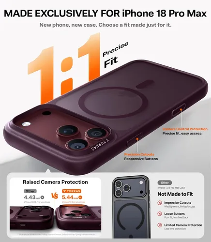 Vista 4 de TORRAS Funda magnética más fuerte y a prueba de golpes para iPhone 18 Pro Morado borgoña.