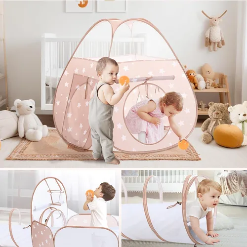 Vista 5 de PigPigPen Tienda de campaña 3 en 1 para niños con túnel de juego y pozo de bolas, juguetes para niños y niñas, juguetes de casa
