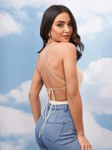 Vista 3 de Verdusa Women's Crisscross Tie Backless Mesh Cami Bodysuit Top