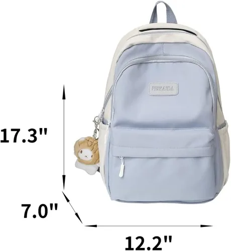 Vista 2 de Sumleno Mochila estética con colgante de felpa Kawaii, mochila de 15.6 pulgadas, mochila para laptop universitaria, linda mochila coreana, Verde